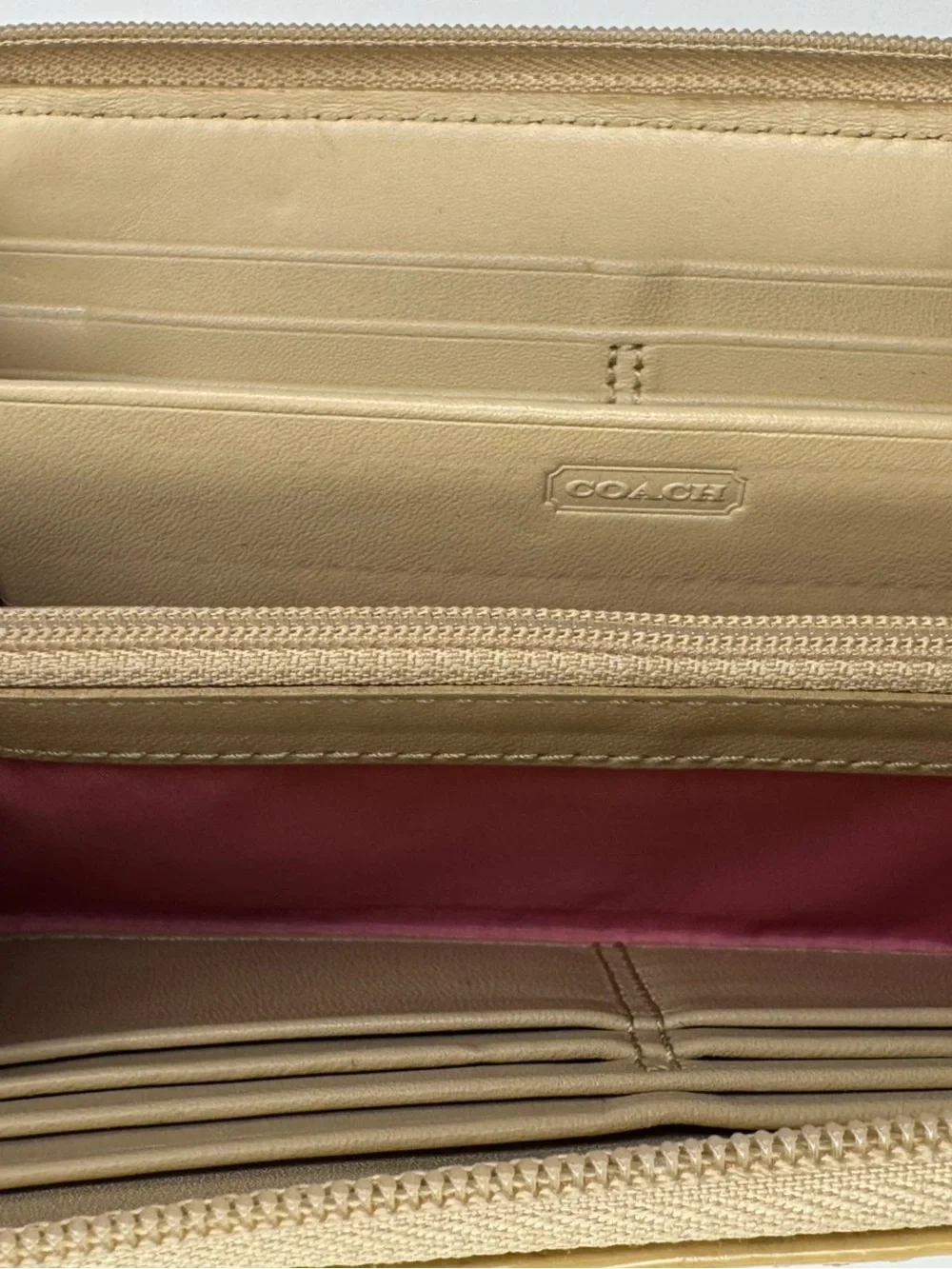 Coach Patchwork Signature Zip Wallet in Pink, Green, Yellow and Tan